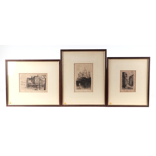 198 - G Millet (early 20th century French) - a group of etchings depicting French scenes, all framed & gla... 