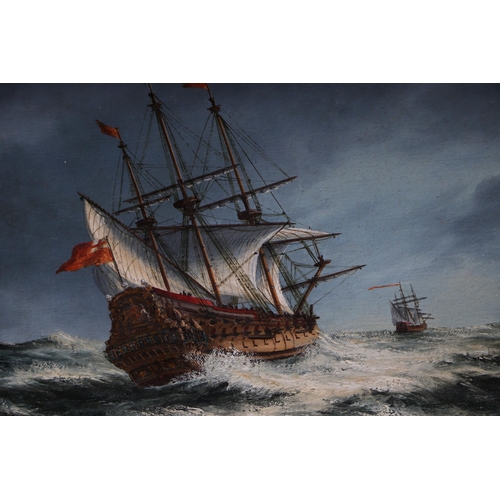 200 - John Denton Dinsdale - Seascape, The Resolution 1669 A Third Rate of Seventy Guns - oil on canvas, s... 