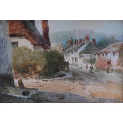 202 - W Mitchell (19th century English school) - Street Scene with Figure Walking on a Lane - watercolour,... 