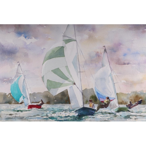 206 - Caroline Ashworth (modern British) - Spinnaker Run - watercolour, signed lower left, 36 by 28cms, fr... 