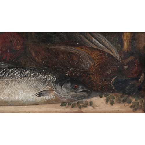 213 - Early 20th century school - Still Life of Salmon, Lobster and a Pheasant - watercolour, initialled a... 