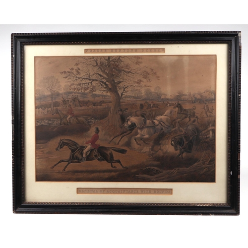 220 - A pair of 19th century coloured hunting prints - 'The First Introduction to Hounds - and - Renewal o... 