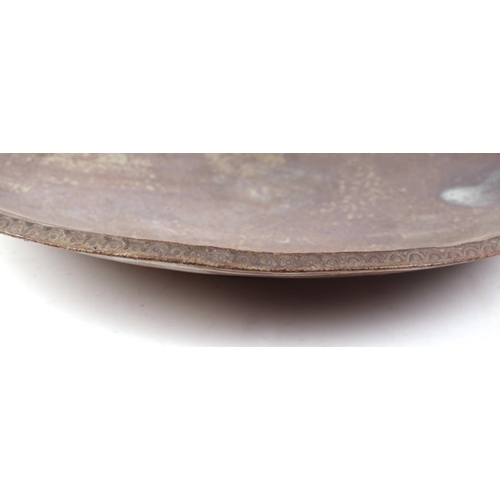 258 - A large Bernard Rooke style Studio pottery two-handled shallow dish, 57cms wide.