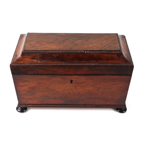 265 - A William IV rosewood sarcophagus two-division tea caddy, 31cms wide.