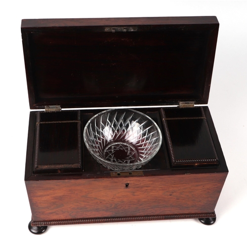 265 - A William IV rosewood sarcophagus two-division tea caddy, 31cms wide.