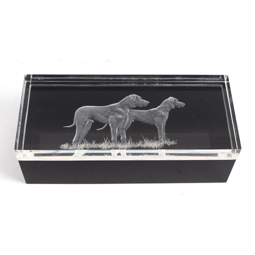 277 - A Peter Hicks acrylic trinket box, the lid decorated with Great Danes, signed & dated 1974, 22.5cms ... 