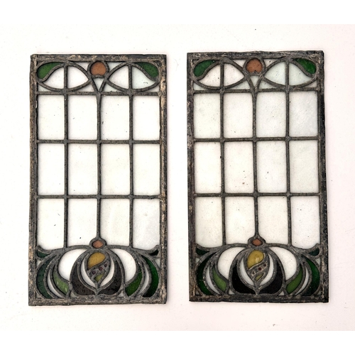 3 - A pair of Art Nouveau design stained glass windows, 40 by 22cms; together with three stained glass w... 