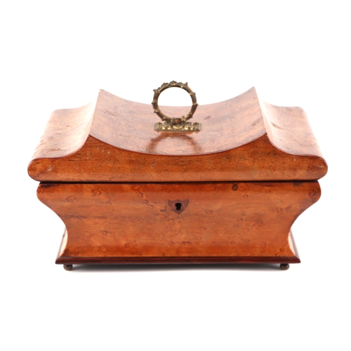 309 - A 19th century French burr wood sewing box with unrestored fitted interior, 22cms wide.