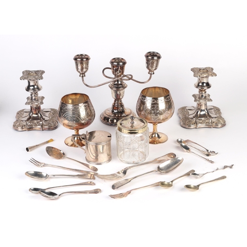 440 - A silver mustard pot; together with some silver spoons; and a quantity of silver plated items, weigh... 