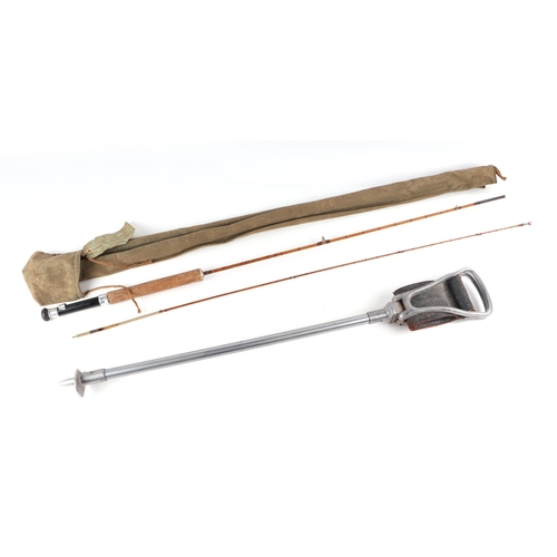 50 - A quantity of assorted hunting, shooting and sporting items to include a two-piece split cane fishin... 