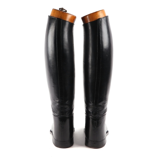 52 - A pair of gentleman's black leather riding boots with trees, approx size 9.