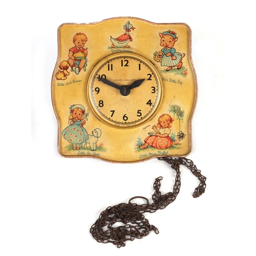 59 - A Chad Valley tin plate wall clock, 14cms wide.