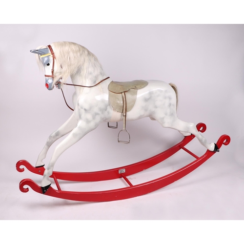 69 - A Haddon Rocking Horses Ltd large Victorian style dapple grey rocking horse with real horse hair man... 