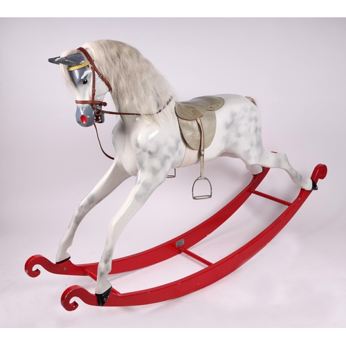 69 - A Haddon Rocking Horses Ltd large Victorian style dapple grey rocking horse with real horse hair man... 