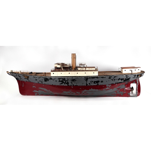 74 - Naval interest:  A large scratch built model, iron clad with brass fittings, originally steam powere... 