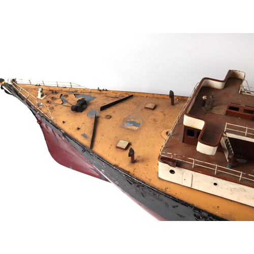 74 - Naval interest:  A large scratch built model, iron clad with brass fittings, originally steam powere... 