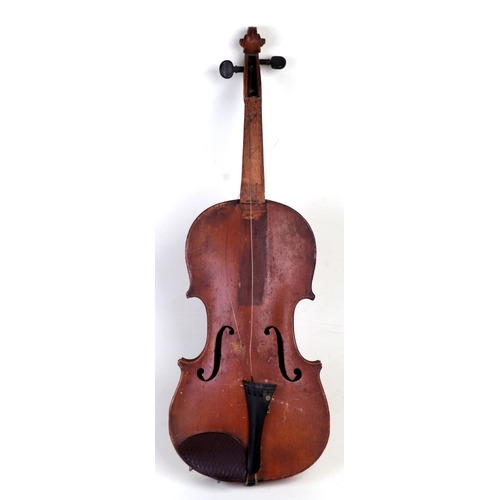 76 - A violin with a 14ins two-piece back, for restoration.