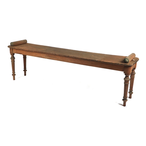 760 - A Victorian oak window seat with tapering reeded and turned legs, with traces of green painted decor... 