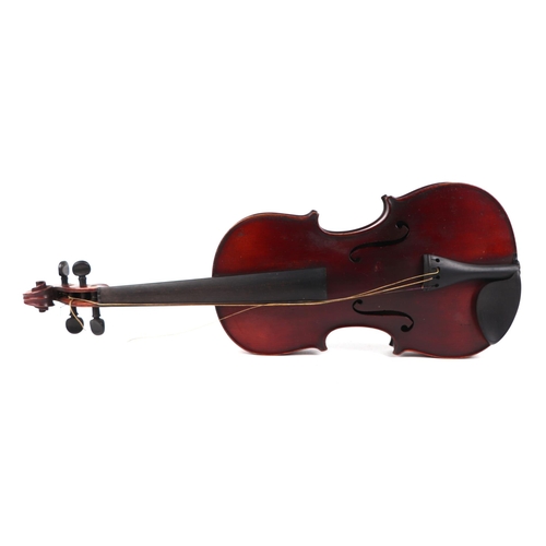 79 - A violin with 14-inch two-piece back, bears label 'Antonius Straduarius', with bow, strings and othe... 