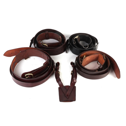 90 - Four Sam Browne leather belts and a sword frog (5).