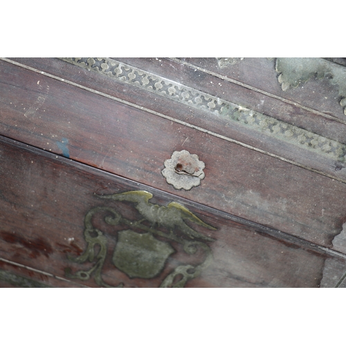 290 - A 19th century brass mounted rosewood lap desk (for restoration), 36cms wide.