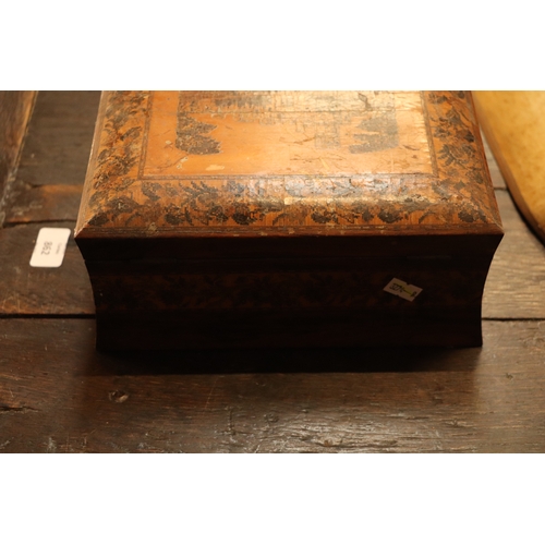 314 - A 19th century Tunbridgeware box of waisted form, the top decorated with a castle, 25cms wide; toget... 