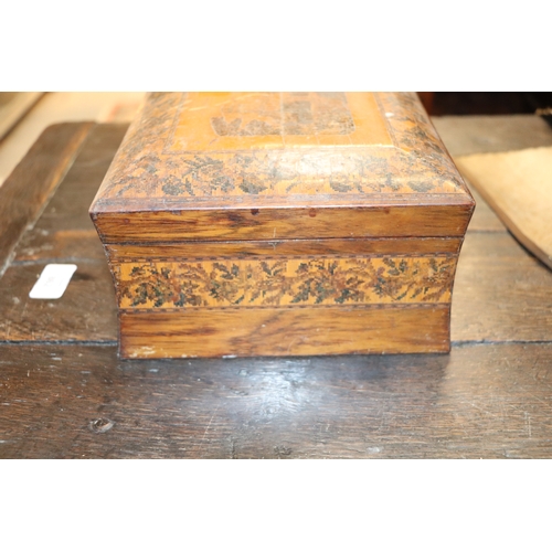 314 - A 19th century Tunbridgeware box of waisted form, the top decorated with a castle, 25cms wide; toget... 