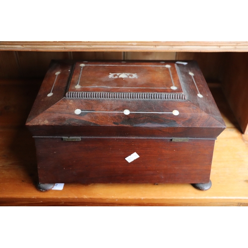 356 - A William IV rosewood sarcophagus form work box, 33cms wide; together with a similar rosewood tea ca... 