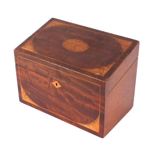 1022 - A 19th century mahogany stationery box, the lid with inlaid decoration opening to reveal a fitted in... 