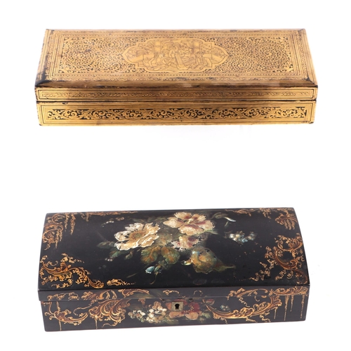 1024 - A 19th century Jennens & Bettridge papier-mâché glove box decorated with flowers and gilt highlights... 