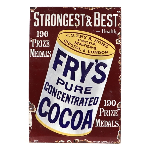 1027 - An original J S Fry & Sons 'Fry's Pure Concentrated Cocoa' pictorial enamel sign, 31 by 46cms.