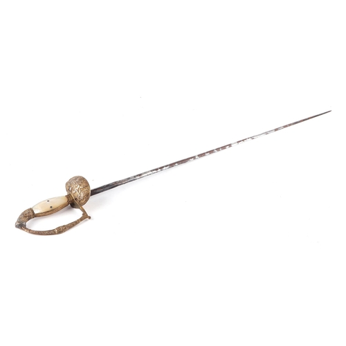 119 - A continental court sword, the mother of pearl and horn grip with gilt metal guard and pommel and 80... 