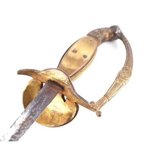 119 - A continental court sword, the mother of pearl and horn grip with gilt metal guard and pommel and 80... 