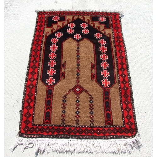 1374 - A Persian hand knotted rug with geometric design, on a beige ground, 112 by 65cms (18).