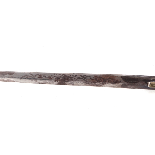 1433 - A 19th century hawthorn sword stick with a niello patterned Islamic script on a diamond shaped taper... 