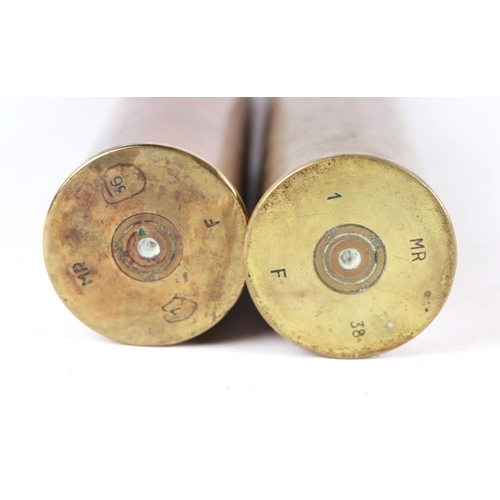 1436 - Two WWII period inert Anti Tank artillery shell and brass casings. Stamped to the bases: MR 1 36 F a... 