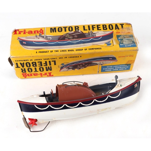 145 - A Tri-ang 10inch scale model clockwork powered Motor Lifeboat, with key and original box.