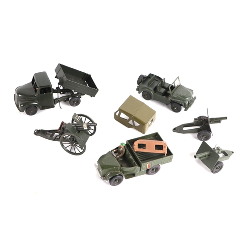 147 - A group of Britains Military Equipment vehicles to include field guns, Jeep and lorries, boxed (6).C... 