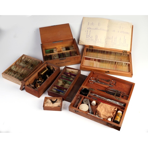 1494 - A late Victorian brass binocular microscope by Charles Collins, cased, with various objectives, eyep... 