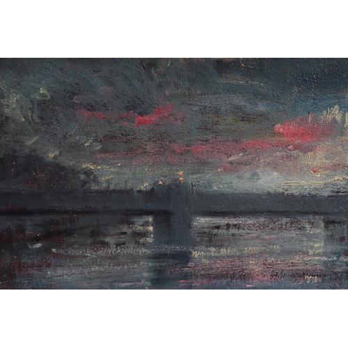 1495 - William Edward Ware (1915-1999) - A Bridge at Sunset - signed lower right, oil on canvas, unframed, ... 