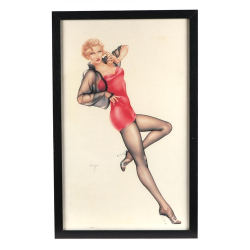 1498 - After Vargas - two 1950's coloured prints depicting pin-up girls in provocative poses, both framed (... 