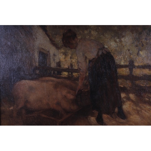 1517 - Hendrik Frauenfelder (1885-1922) - A Lady Feeding Pigs in a Farmyard Setting - Dutch Impressionist s... 