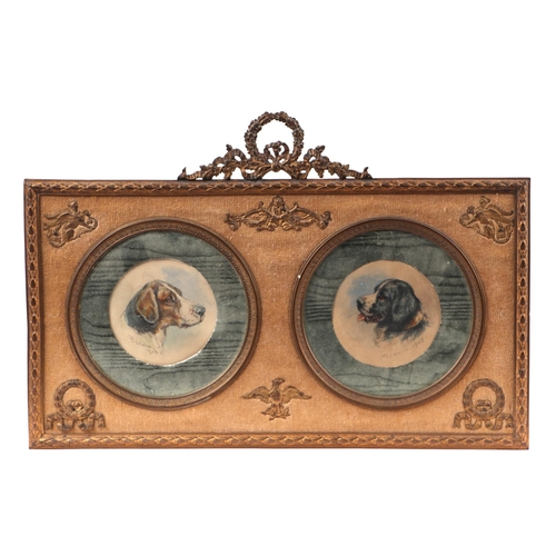 1527 - F Lewis (early 20th century British) a pair of portrait miniature studies of dogs, signed and dated ... 