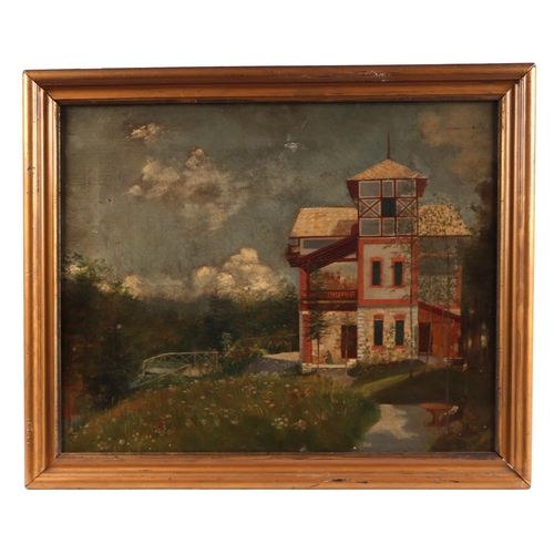 1532 - Late 19th century continental school - Garden Scene with a Villa - oil on canvas, 40 by 33cms, frame... 