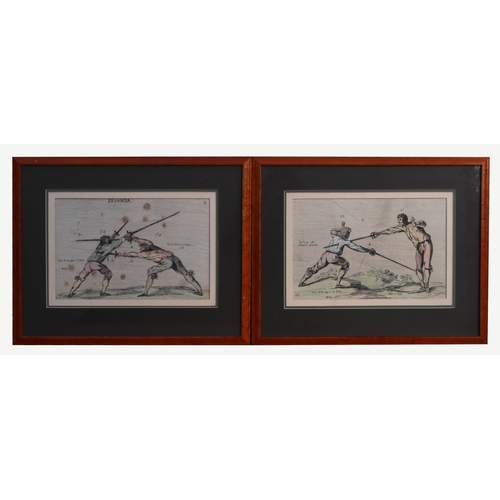 156 - A pair of 19th century style hand coloured engravings depicting fencing moves, both framed & glazed ... 