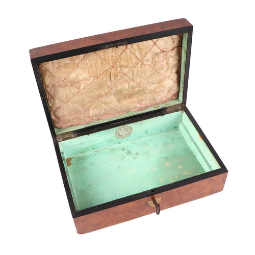 1561 - A 19th century burr walnut work box with fitted interior and lift-out tray, 24cms wide.