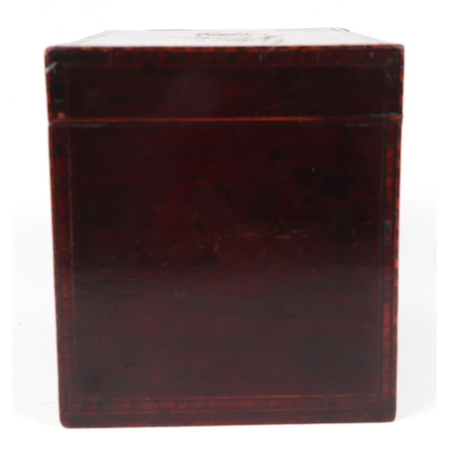 1579 - A Georgian mahogany tea caddy inlaid with conus patae to the lid and the front, 21cms wide.