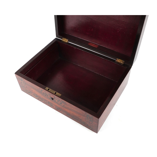 1581 - A 19th century brass inlaid rosewood jewellery box with sectioned lift-out tray by Lambe & Wells, Co... 