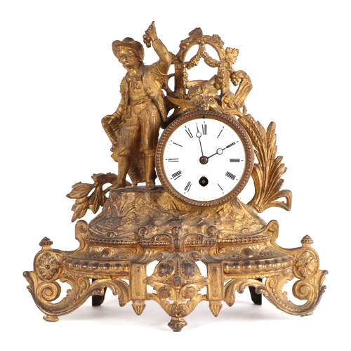 A 19th Century French Gilt Spelter Mantle Clock, The White Enamel Dial 