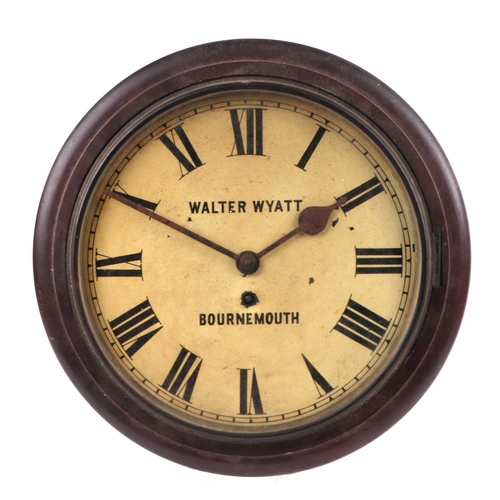 1686 - A Victorian wall clock, the white dial with Roman numerals, signed 'Walter Wyatt, Bournemouth', fitt... 